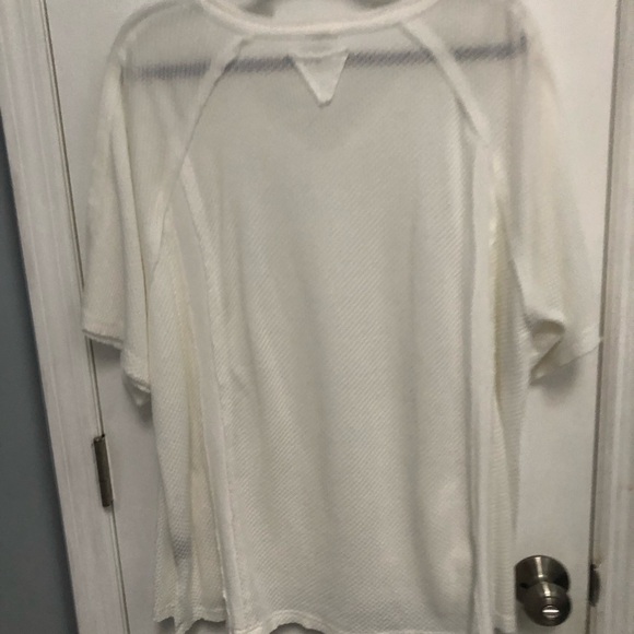 POL Womens White V-Neck Oversized Short Sleeve Raw Hem Top Medium - Picture 12 of 15